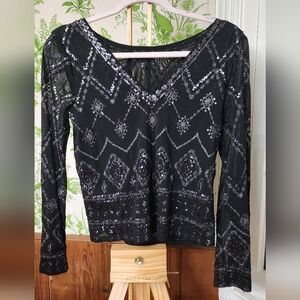 Express Black Sequin Blouse